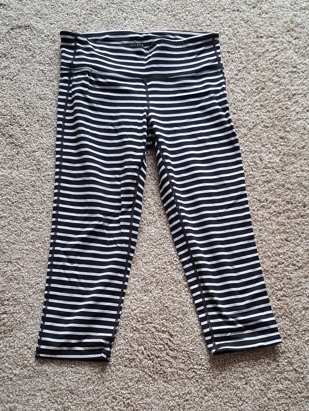 Athleta Black and White Striped Capri Leggings